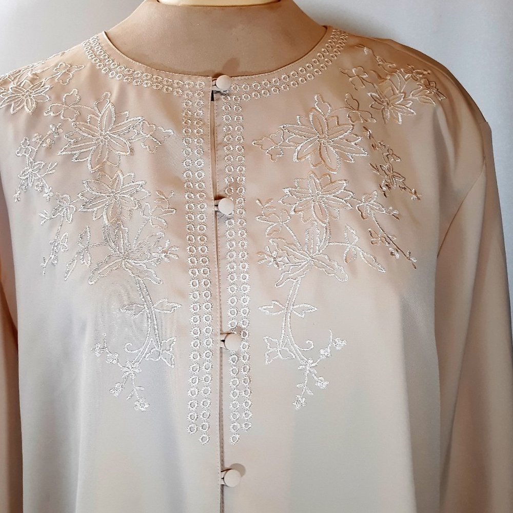 CLAUDIA RICHARDS EMBROIDERD  BEIGE POLYESTER BLOUSE SIZE 2XL